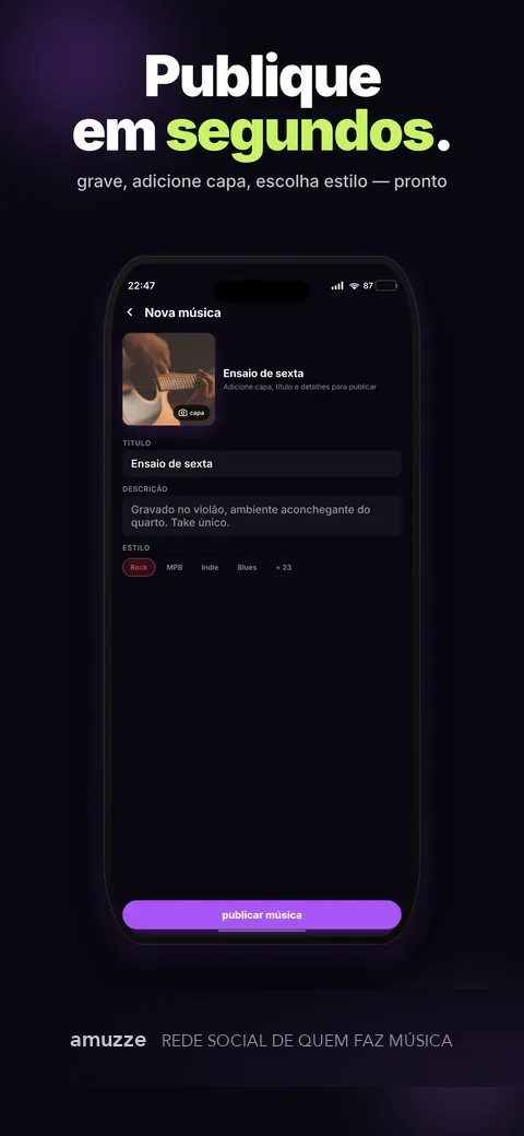 Publique em segundos.